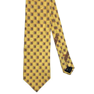 Ermenegildo Zegna Yellow Gold Brown Geometric 100% Silk Woven Neck Tie Italy